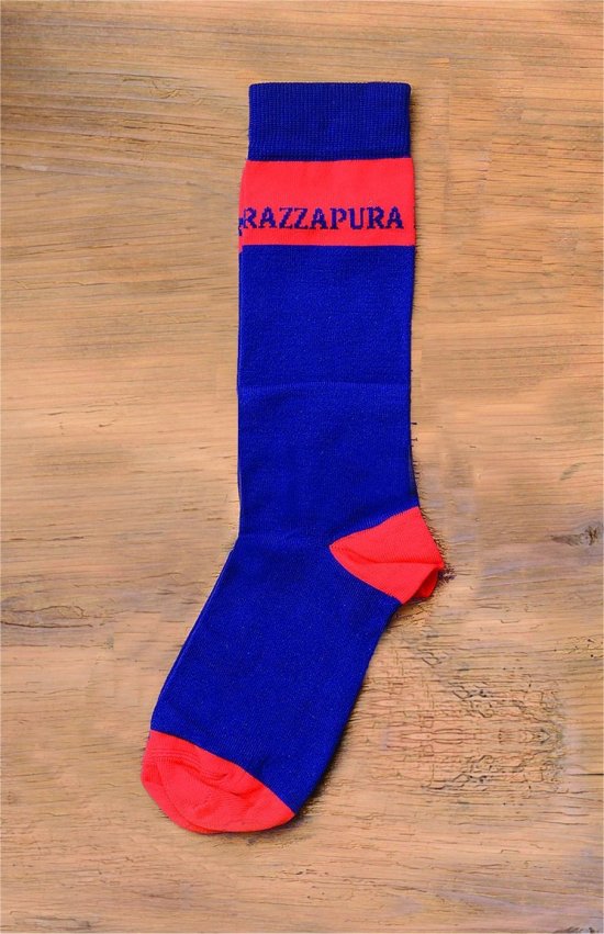 Blue Skinlife long sock with red band, heel and toe.